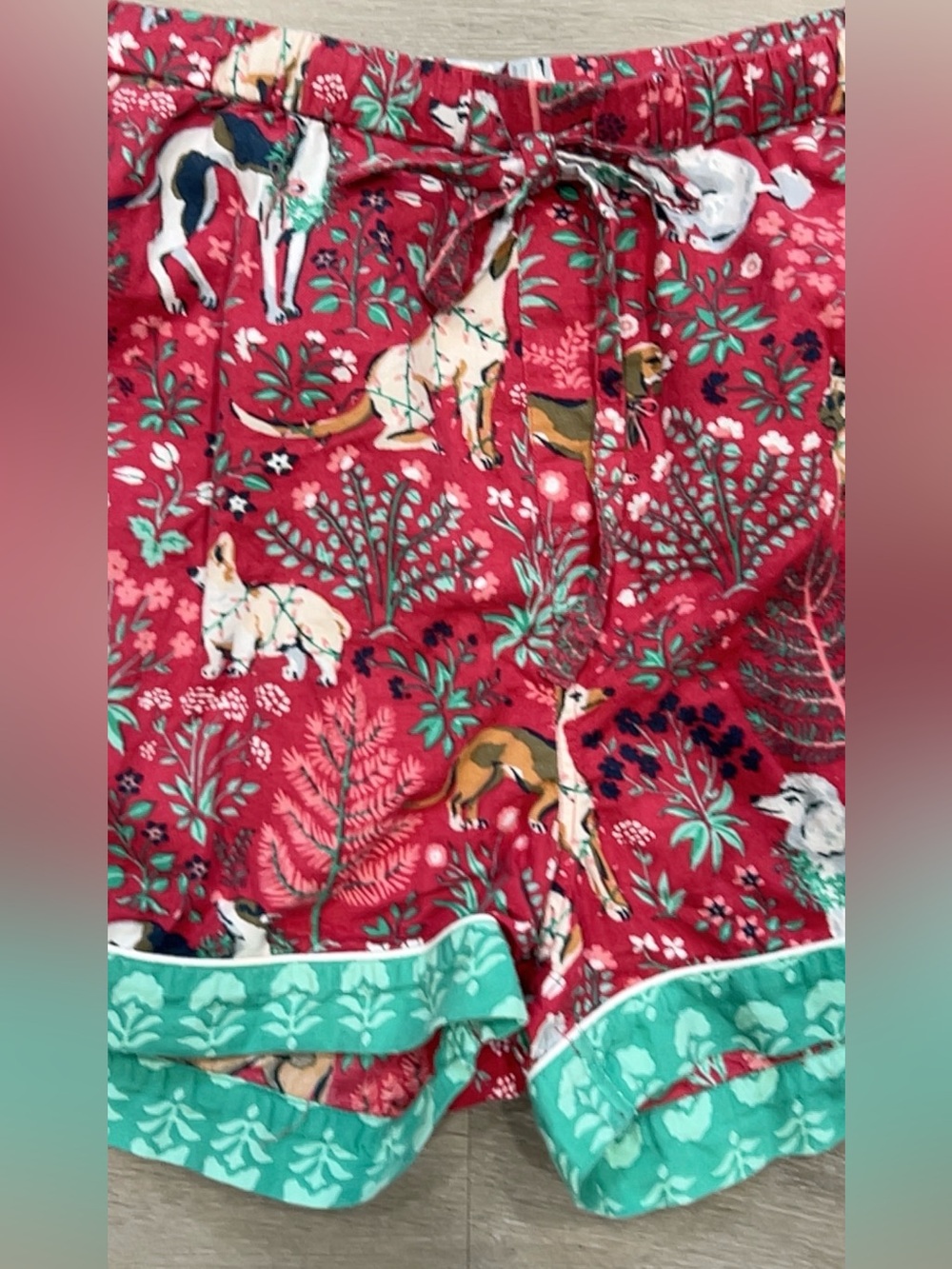 Printfresh Womens XL Red Green Dog Print Organic Cotton Pajama Sleep Shorts - Picture 3 of 13